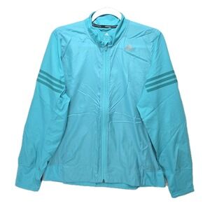 Adidas Running Climaproof Windbreaker Jacket Women L Zip Reflective Ripstop Blue